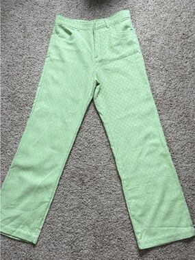Zara Light Lime Textured High-Waist Trousers